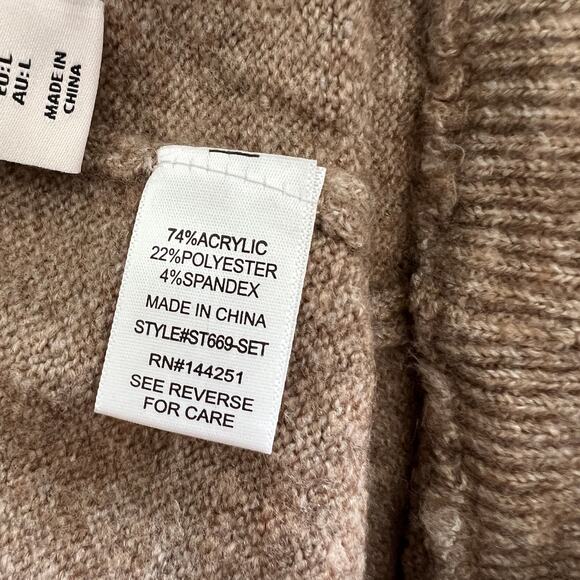 Sincerely Jules Pants Women's Large Sweater Knit Wide Leg Tan Neutral Pull On - Picture 5 of 6